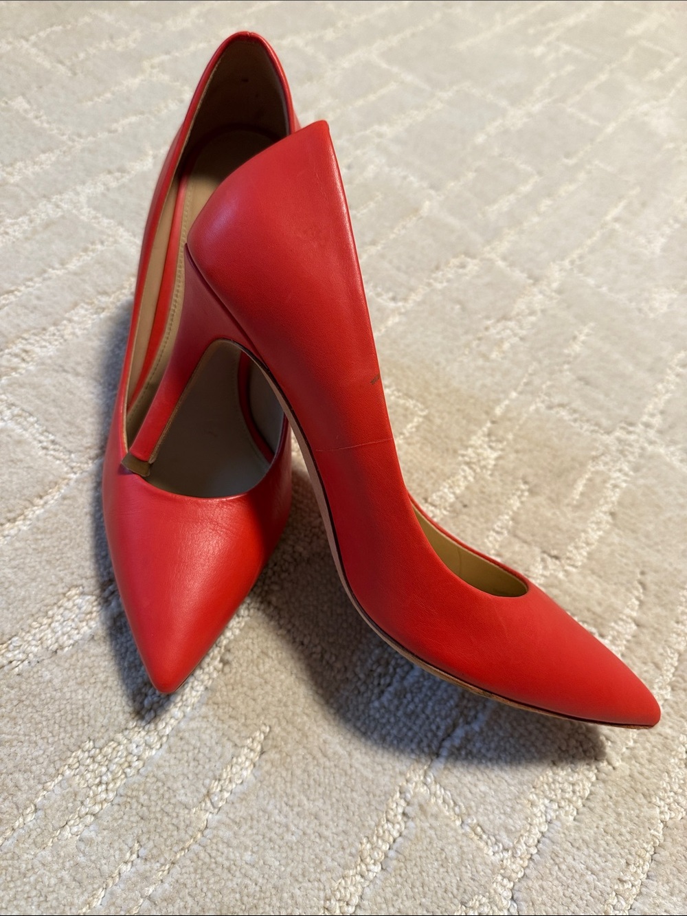 Via Spiga Red Orange Pointed-Toe Leather Pumps